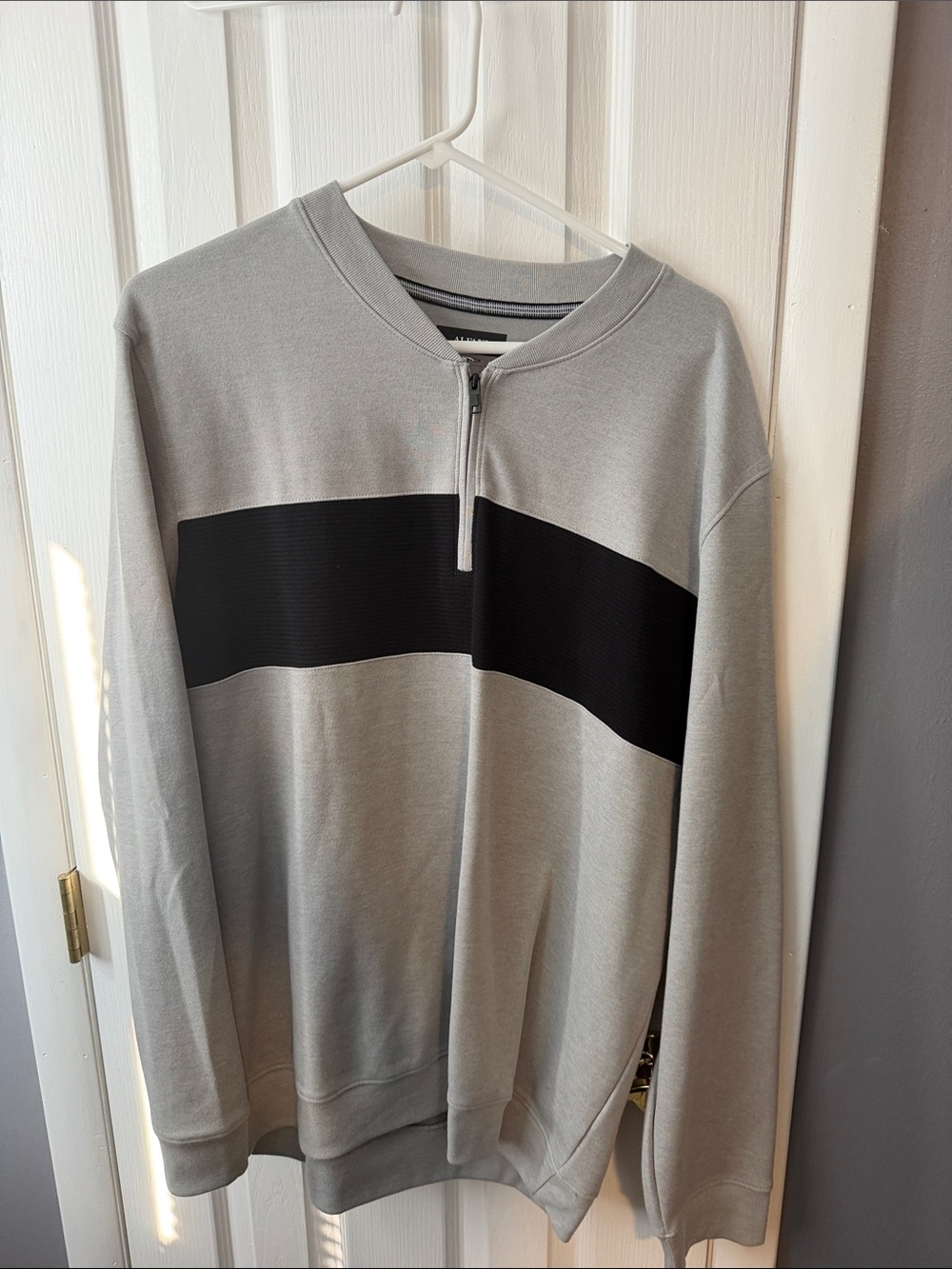 Alfani Men's Light Gray Zip-Front Sweater with Black Chest Stripe